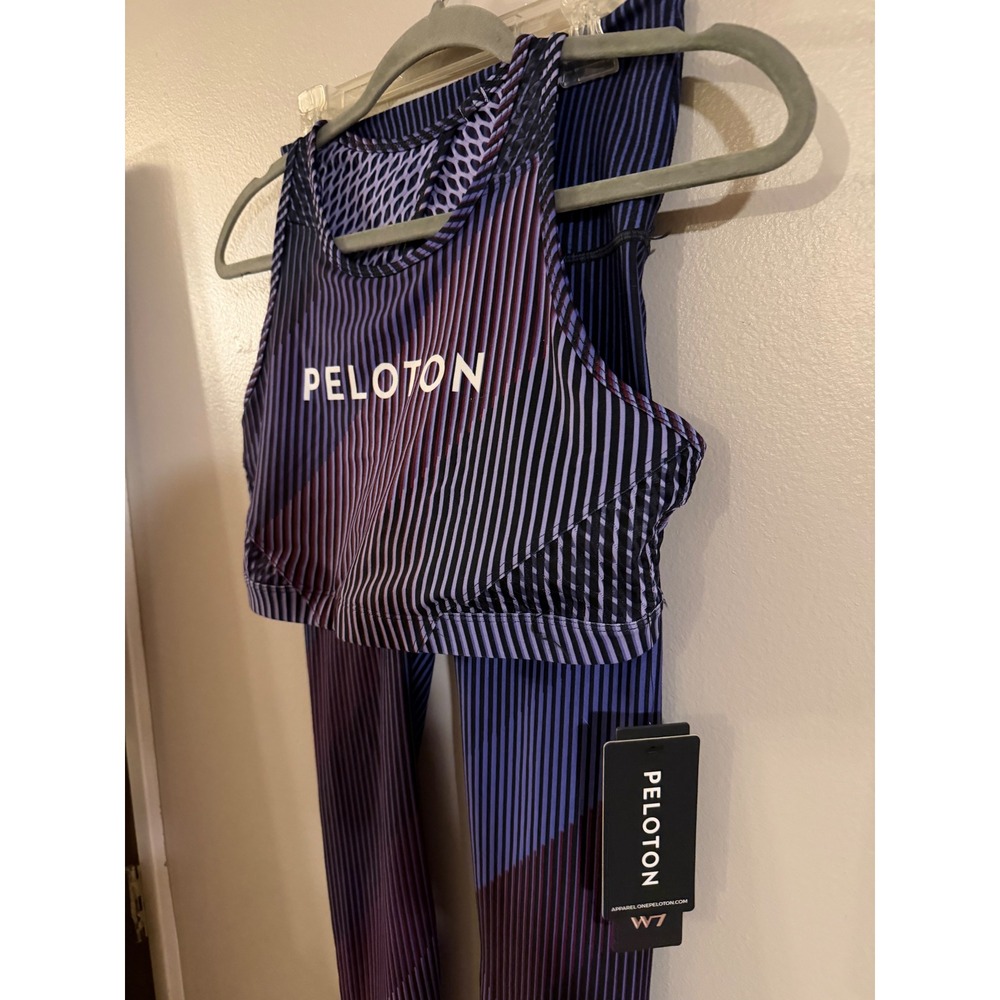 Peloton x WITH Wear It To Heart Striped Sports Bra L and Leggings S Set Purple - Picture 2 of 9